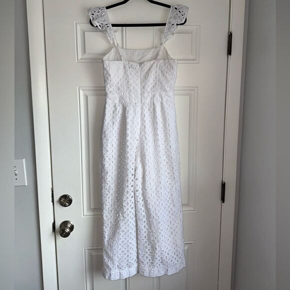 Express size 2 Ruffle jumpsuit in embroidered eyelet white lace wide leg romper - Picture 3 of 7